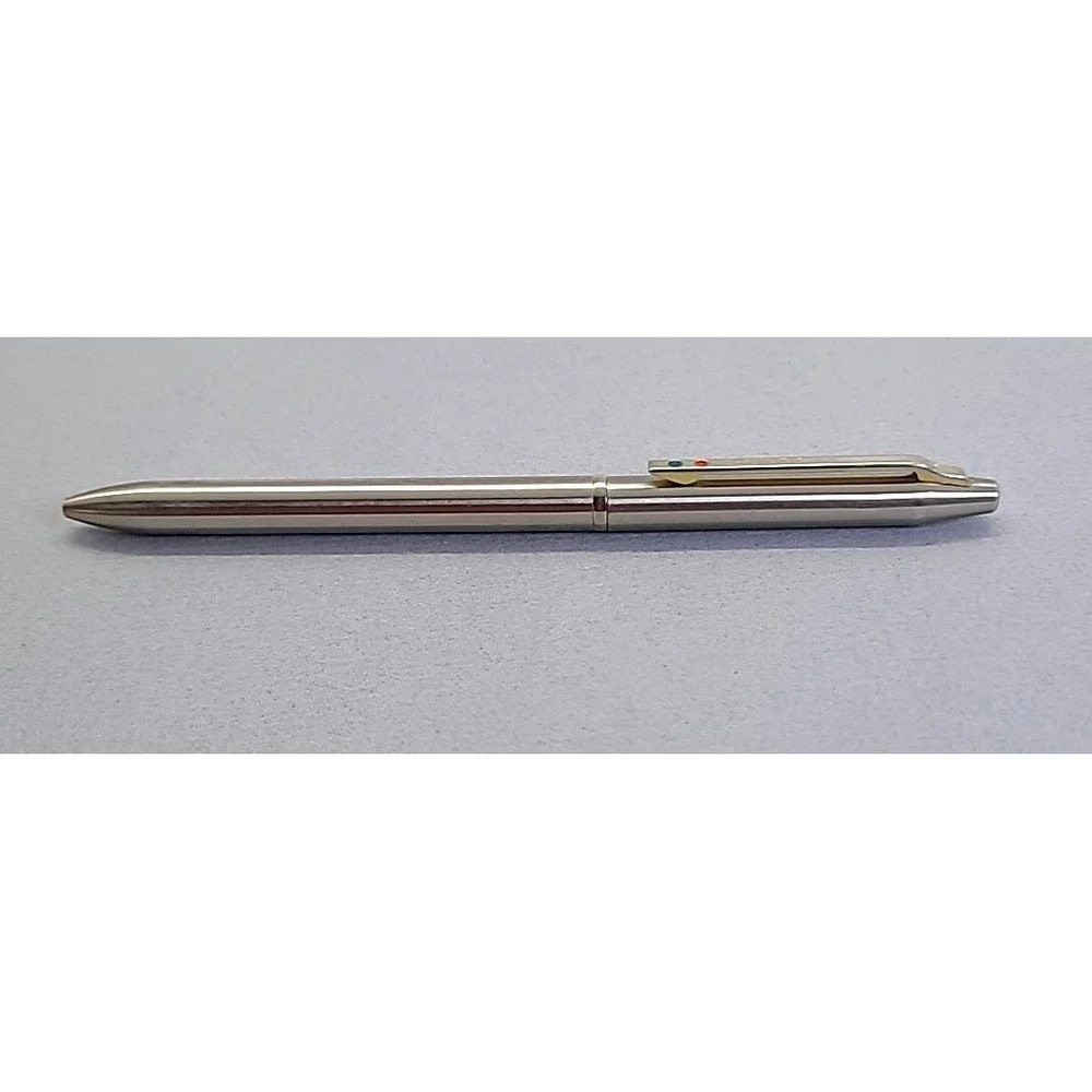 Vintage Chromatic Dual Ballpoint Red Blue Pen Silver Gold Trim USA Writing Tool